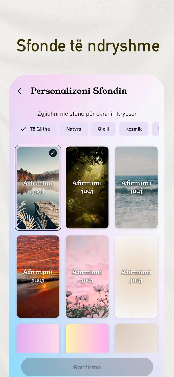 Afirmime Pozitive — kategoritë e jetës